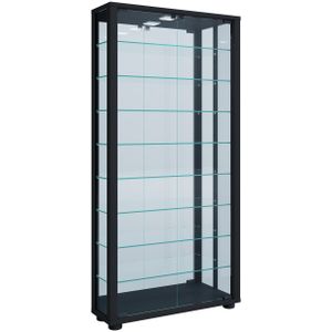 VCM Glasvitrine stehend  Vitrine Glas mit ESG-Sicherheitsglas  Maße ca. H. 115 x B. 59 x T. 18 cm  Standvitrine Glas  Modern und platzsparend  Glas Vitrinenschrank – Lumo Maxi Spiegel