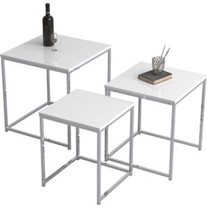 VCM - Glisal - 3-delige Set Bijzettafel - Metaal en MDF - Hoogte 30-40 cm