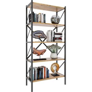 VCM Houten Metalen Opbergrek Boekenkast Decoratieve Boekenrek Insasi 5 Houten Metalen Opbergrek Boekenkast Decoratieve Boekenrek Insasi 5