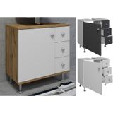 VCM Holz Waschbeckenunterschrank  Badschrank  Maße: H. 61 x B. 60 x T. 33 cm  1 große Drehtür  3 kleine Schubladen  4 hohe Füße - Nilosi M