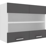 VCM Keukenkast, breedte 80 cm, mat glazen deur, hangkast, keuken, keukenmeubel, Esilo, wit/antraciet