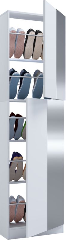 VCM Holz Schuhschrank  Maße: H. 180 x B. 50 x T. 17 cm  2 Drehtüren z. T. mit Spiegel versehen - Fulisa XL Spiegel