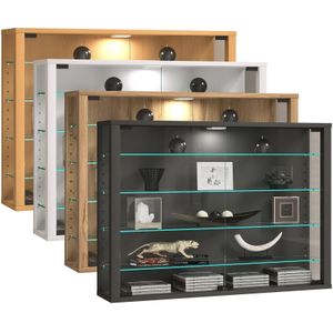 VCM Glasvitrine hängend  Vitrine Glas mit ESG-Sicherheitsglas  Maße: H. 60 x B. 83 x T. 18 cm  Hängevitrine Glas  Modern und platzsparend  Glas Vitrinenschrank - Vitrosa L