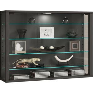 VCM Glasvitrine hängend  Vitrine Glas mit ESG-Sicherheitsglas  Maße: H. 60 x B. 83 x T. 18 cm  Hängevitrine Glas  Modern und platzsparend  Glas Vitrinenschrank - Vitrosa L