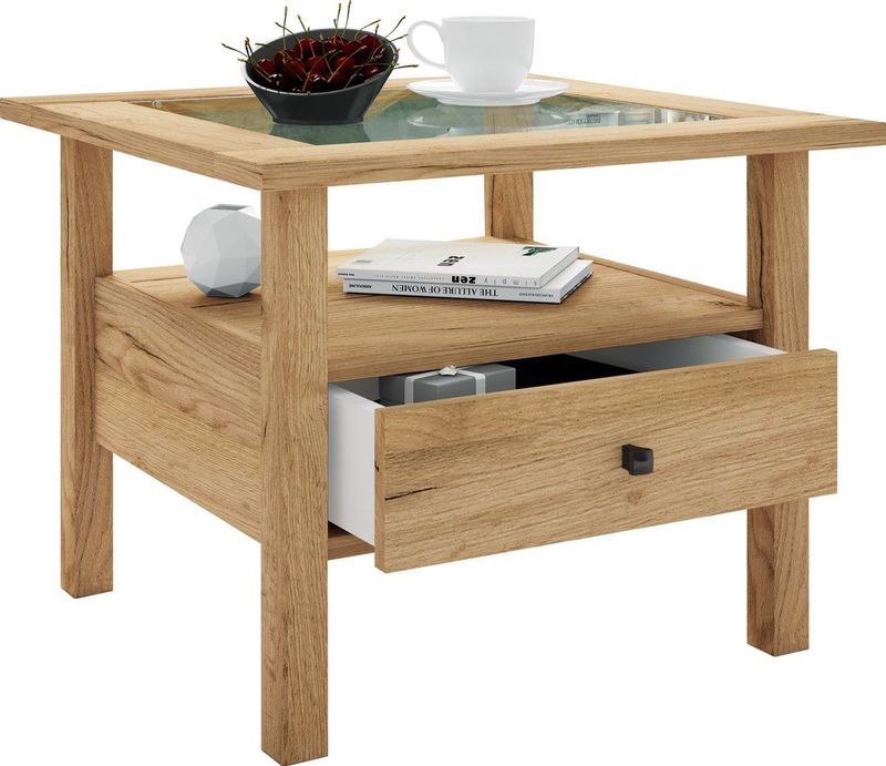 VCM Houten Bijzettafel Salontafel Sofa Tafel Woonkamer Tafel Lade Lingis 
