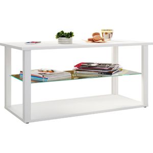 VCM Houten Salontafel Sofatafel Woonkamertafel Bijzettafel Glas Wanilo L