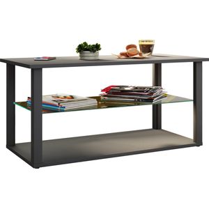 VCM Houten Salontafel Sofatafel Woonkamertafel Bijzettafel Glas Wanilo L