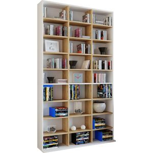 VCM Standregal "VCM Holzregal stehend  platzsparender CD-Schrank für 1080 CDs oder 504 DVDs  Maße: H. 181 x B. 102 x T. 23 cm  Elegantes DVD Regal stehend  Blu-Ray Regal  CD Regal Megosa XL"