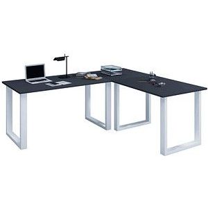 VCM my office Lona Schreibtisch anthrazit rechteckig, U-Fuß-Gestell silber 190,0 x 50,0 cm