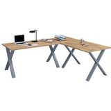 VCM my office Lona Schreibtisch honig-eiche rechteckig, X-Fuß-Gestell silber 160,0 x 50,0 cm