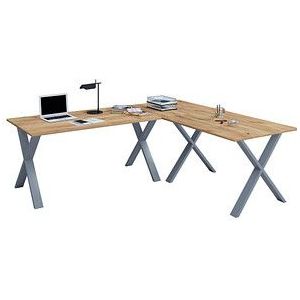 VCM my office Lona Schreibtisch honig-eiche rechteckig, X-Fuß-Gestell silber 190,0 x 80,0 cm