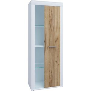 VCM Houten ladekast Dressoir Highboard Vitrinekast Woonkamerkast Usilo Draaideur Glas