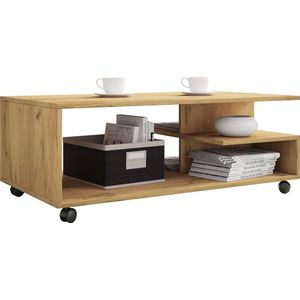 VCM Houten salontafel, banktafel, woonkamertafel, rolbaar, koffietafel Stango XL, honing-eiken