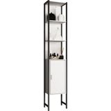 VCM Holz Badezimmerschrank  Badmöbel Metall Industrial Style  Stand Badregal  Hochschrank  Maße ca. H. 185 x B. 33 x T. 30 cm - Edino