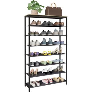 VCM Houten metalen schoenenrek Schoenenkast Schoenrek Legplank 7 vakken Taliro Houten metalen schoenenrek Schoenenkast Schoenrek Legplank 7 vakken Taliro
