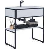 VCM 2-tlg. Waschplatz Waschtisch Badmöbel Set Waschbecken Holz Metall Industrial Style Bitila 80