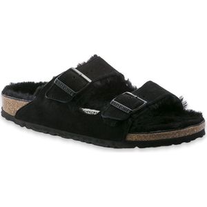 Birkenstock Arizona Lamsvel Suede Zwart Smal Voetbed - 752663 - Maat 46