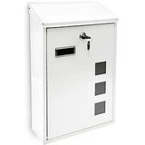 Relaxdays Brievenbus modern design - wandmodel - gelakt metaal - 25x40 cm - wandbrievenbus - wit