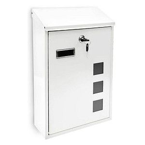 Relaxdays Brievenbus modern design - wandmodel - gelakt metaal - 25x40 cm - wandbrievenbus - wit