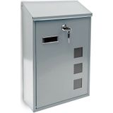 Relaxdays brievenbus muur - metaal - 25 x 40 x 10 cm - klein - met slot - modern - zilver