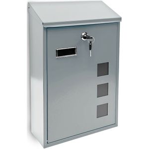 Relaxdays brievenbus muur - metaal - 25 x 40 x 10 cm - klein - met slot - modern - zilver