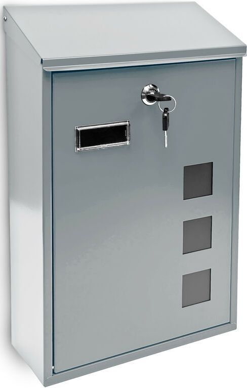 Relaxdays brievenbus muur - metaal - 25 x 40 x 10 cm - klein - met slot - modern - zilver