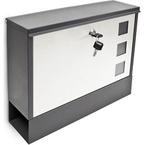 Relaxdays brievenbus met krantenrol - metaal - met slot - 30 x 36 x 10 cm - muur - zwart-wit