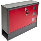 Relaxdays brievenbus met krantenrol - metaal - met slot - 30 x 36 x 10 cm - muur - zwart-rood
