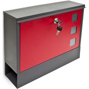 Relaxdays brievenbus met krantenrol - metaal - met slot - 30 x 36 x 10 cm - muur - zwart-rood