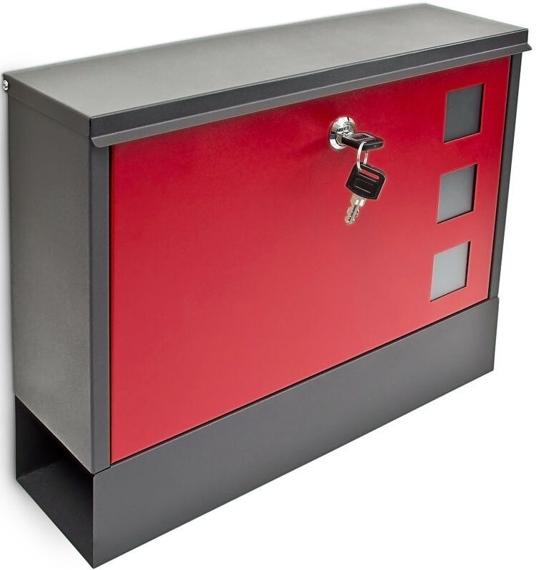 Relaxdays brievenbus met krantenrol - metaal - met slot - 30 x 36 x 10 cm - muur - zwart-rood