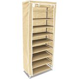 Relaxdays 10018856_127 Opvouwbare stoffen schoenenkast 151 x 60 x 30 cm kledingkast met 9 planken voor 36 paar schoenen beige