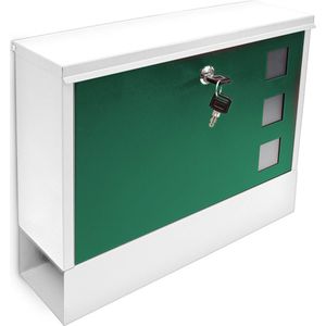 Relaxdays brievenbus met krantenrol - metaal - met slot - 30 x 36 x 10 cm - muur - wit-groen
