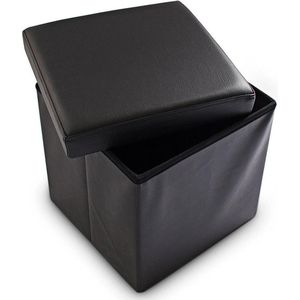 Faltbarer Sitzhocker, Sitzcube mit Stauraum u. Deckel, Fußablage, Sitzwürfel aus Kunstleder, 38x38 cm, schwarz - Relaxdays