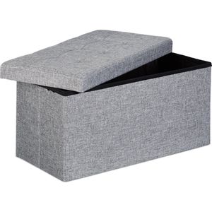 Relaxdays opvouwbare zitbank - linnen - zitkist met opslagruimte - bank - 38 x 76 x 38 cm - grijs