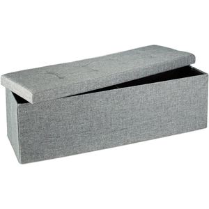 Relaxdays zitbank met opbergruimte - linnen - 140 liter - 38x114x38 cm - halbank - grijs