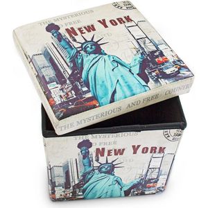 relaxdays Opvouwbare poef vierkant - Kruk / stoeltje - Keuze motief - 38x38x38 opslag 40 L New York