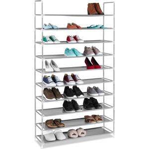Relaxdays schoenenrek XXL - 50 paar schoenen - 10 etages - Textiel grijs