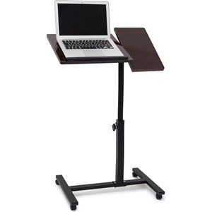 Relaxdays Laptoptafel op wieltjes - houten laptopstandaard - verstelbaar - knietafel - zwart