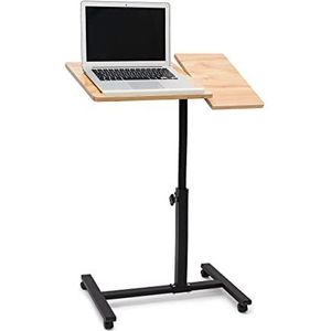 Relaxdays laptoptafel op wieltjes, verstelbaar in de hoogte, draaibaar, HxBxD 95 x 60 x 40,5 cm, lichtbruin