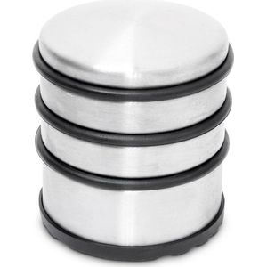 Relaxdays deurstopper zwaar, deurvastzetter met rubberen ringen, deurstop van rvs & rubber, HBD: 75x68x68 mm, zilver