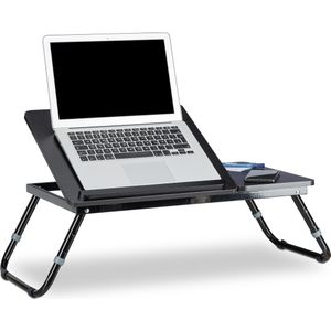 Relaxdays laptoptafel, inklapbaar, kantelbaar, verstelbaar, hout, HBD 40 x 75 x 35 cm, ontbijt op bed, bedtafel, zwart