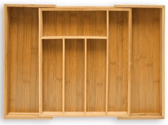 Besteckkasten Bambus, ausziehbarer Besteckeinsatz als Küchenorganizer, Schubladeneinsatz 5x29-48x34 cm, natur - Relaxdays