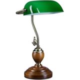 Bankierslamp - Groen - Retro - Houten Voet - E27 - 26,5 x 43 x 18 cm