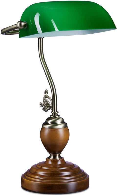 Bankierslamp - Groen - Retro - Houten Voet - E27 - 26,5 x 43 x 18 cm