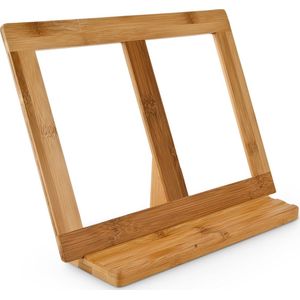 Relaxdays kookboekstandaard bamboe - 23,5 x 32 x 12 cm - voor kook- en bakboeken - natuur