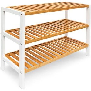 Relaxdays Schoenenrek - Bamboe -  Hout - 3 Etages - 9 paar schoenen - Wit