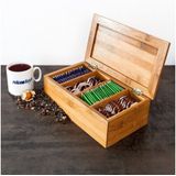 Relaxdays Theedoos - 4 vaks -  Bamboe - 27,5x15,5x9 cm