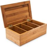 Relaxdays Theedoos - 4 vaks -  Bamboe - 27,5x15,5x9 cm