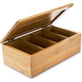 Relaxdays Theedoos - 4 vaks -  Bamboe - 27,5x15,5x9 cm