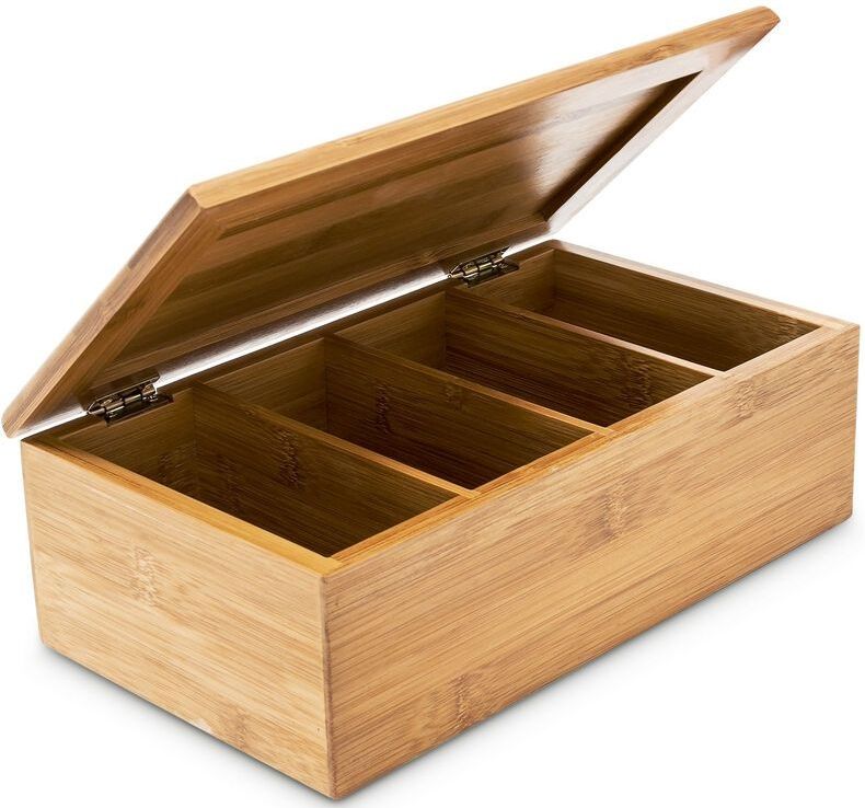 Relaxdays Theedoos - 4 vaks -  Bamboe - 27,5x15,5x9 cm